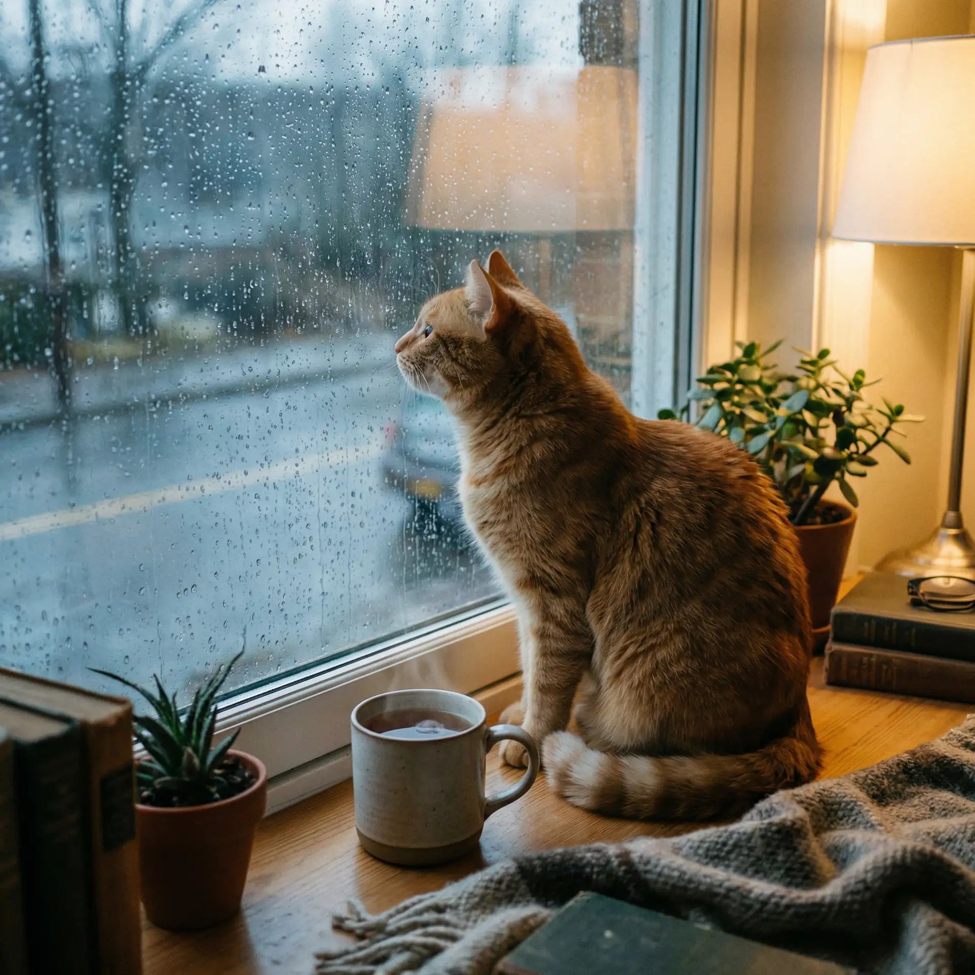 猫咪望着窗外的雨 - 轻哄撒娇鬼